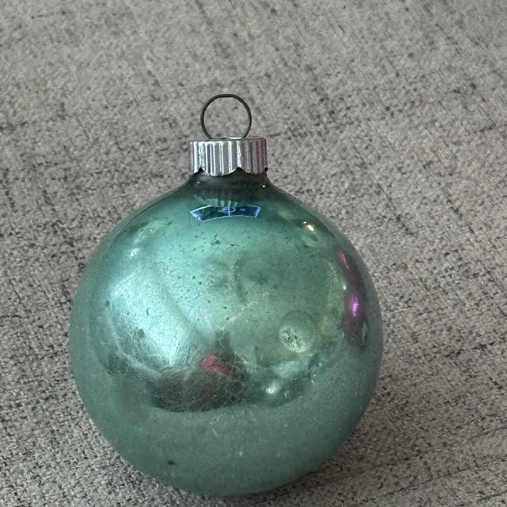 Vintage 1950’s Shiny Brite Mercury Glass Teal Christmas Ornament